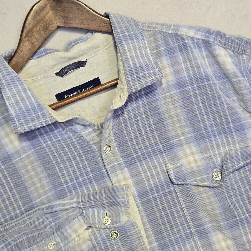 Tommy Bahama Paniolo Plaid Button Down Shirt Sanibel Blue Men’s 2XL XXL Cotton